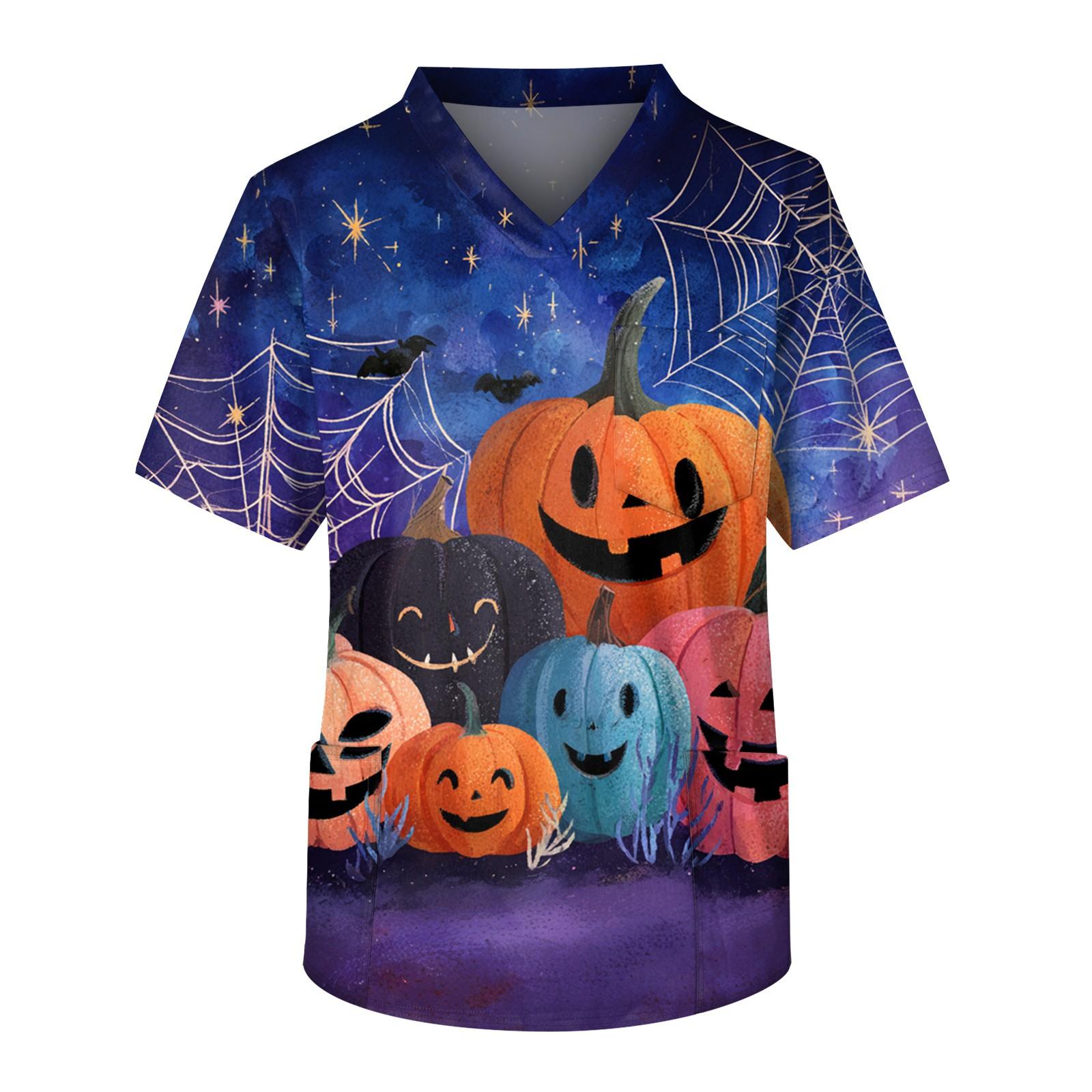 

Мужской топ с короткими рукавами и v-образным вырезом на Хэллоуин с принтом на груди и карманом для ухода за кожей M