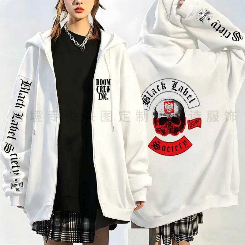 Sweat à capuche imprimé crâne Black Label Society Coupe ample Sweatshirt décontracté Garçons adolescents