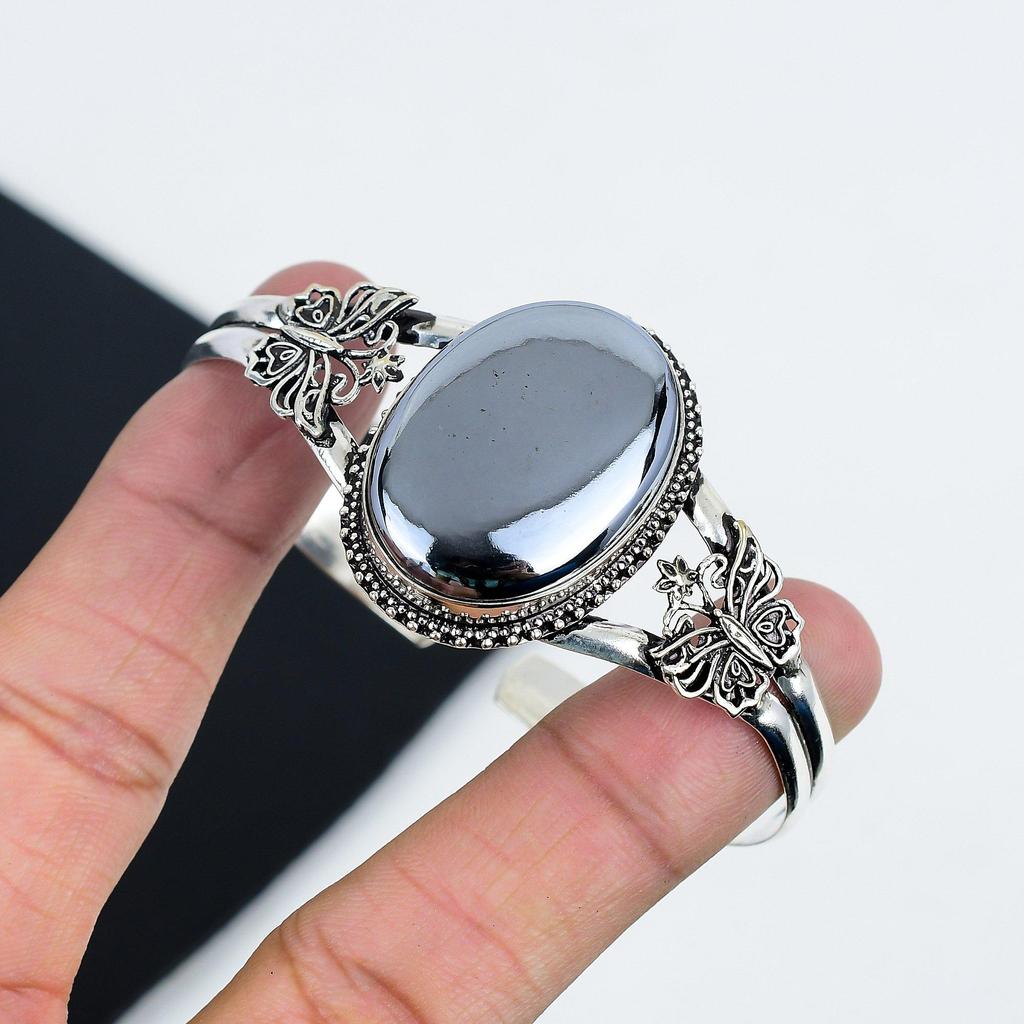 Natural Shungite Gemstone Handmade 925 Sterling Silver Cuff Bangle, Shungite Bangle,For Wife, Unisex Bangle, Gifts For Engagement