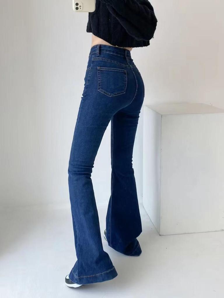Korean Spicy Girl High Waist Flared Jeans: 2024 Spring/Autumn Elastic Slimming Skinny Trousers
