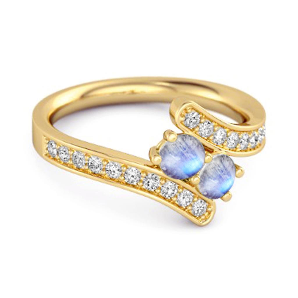 Moonstone Twin Stone Pave Bypass Ring - 925 Sterling Silver Gold Vermeil
