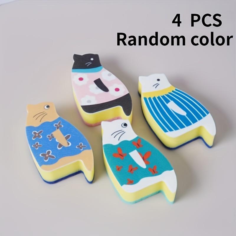 4/8/12pcs Cute Cartoon Cat Ultrafine Fiber Sponge Brush Multipurpose Cleaning Tool for Kitchen,Bathroom and Furniture Gentle On Surfaces,Easy To Use