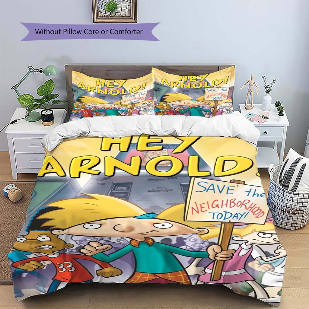 Hey Arnold Pattern Bedding Home Decoration Birthday Gift (1 * duvet cover + 2 * pillowcase, without core)