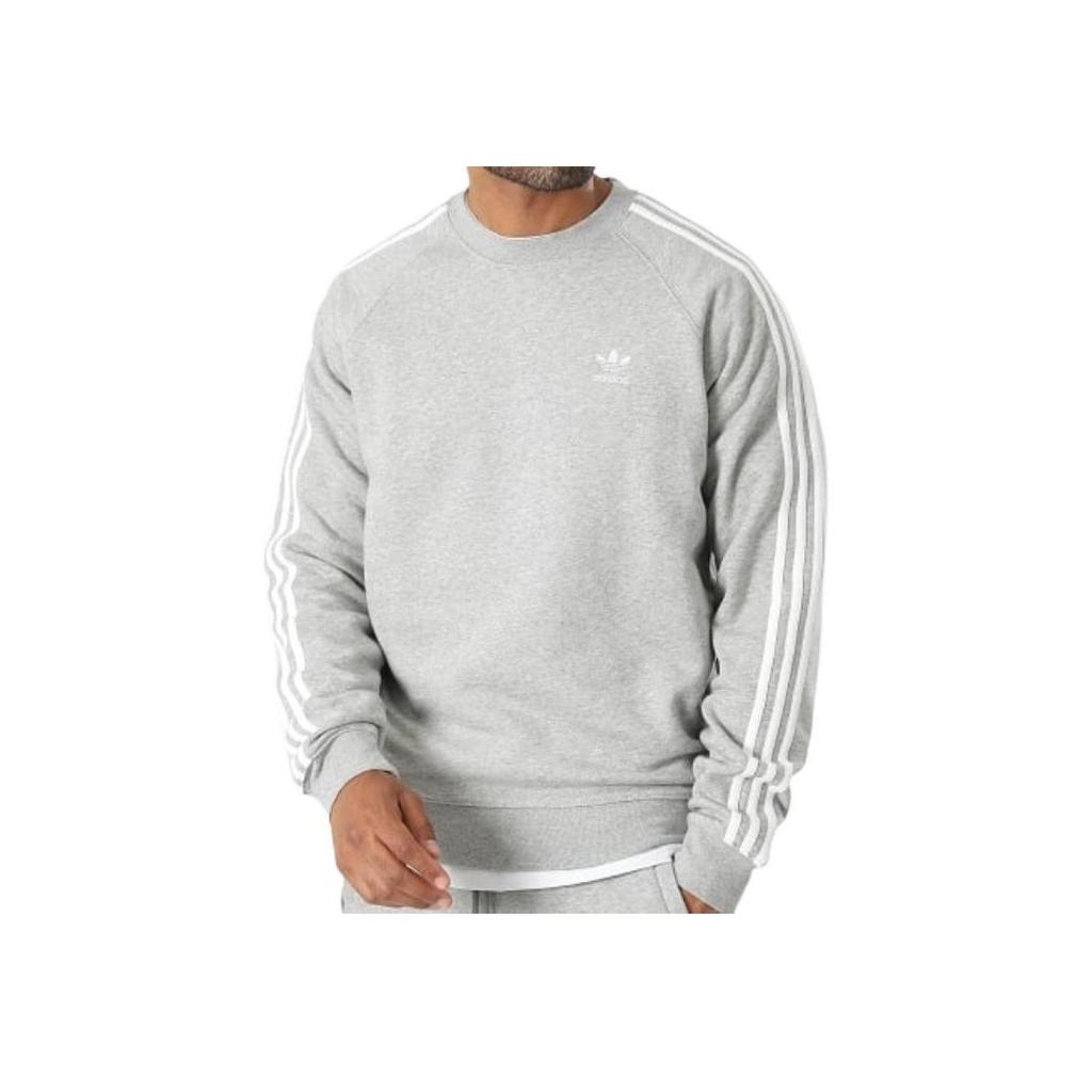 Adidas Originals Three Stripes Color Block Logo Crew Neck Long Sleeve Sweatshirt Men Sweatshirt Gray IM4514