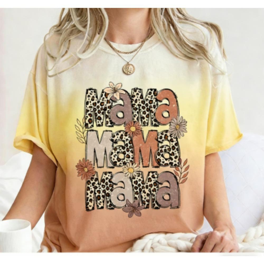 Fashion Funny Leopard Letter Mama Print Women's Short Sleeves T-Shirt Loose Casual Summer Outdoor Street Women's Tees Tops