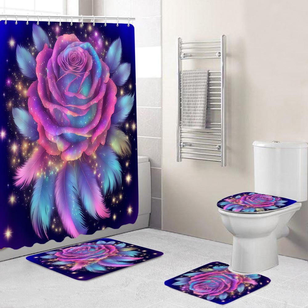 Creative Fashion Series Shower Curtain Floor Mat Combination Four-Piece Set Bathroom Toilet Carpet Shower Room Mat Foot Mat