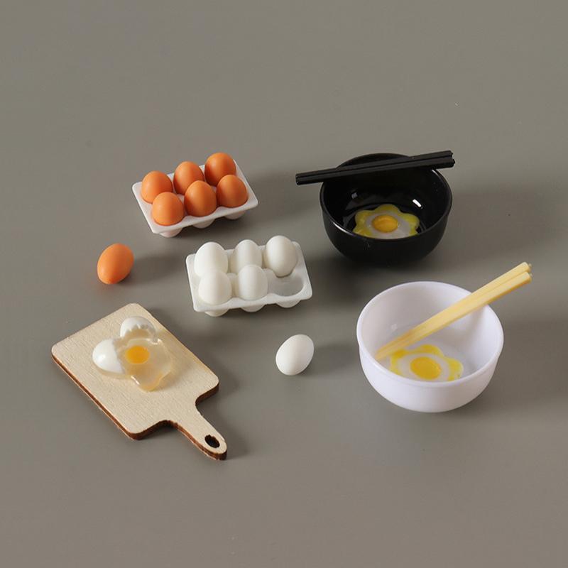 1:12 Dollhouse Mini Egg Frying Pan Kitchenware Model Dollhouse Kitchen Scene Accessories Children Pretend Play Toys Kit