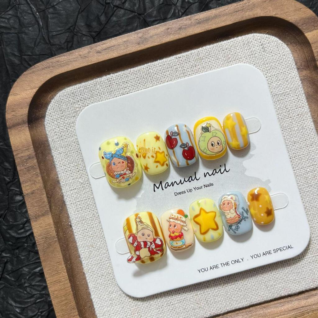 Star Person Cartoon Girl Nail Stickers: Removable, Wearable, Handmade, Cute, Short Round Design (A642)