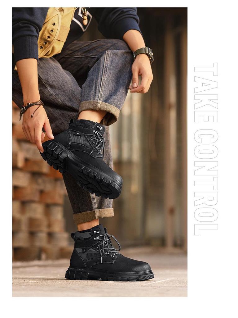 Winter Men's Fleece-Lined Non-Slip Martin Ankle Boots - High-Top British Style Work Shoes