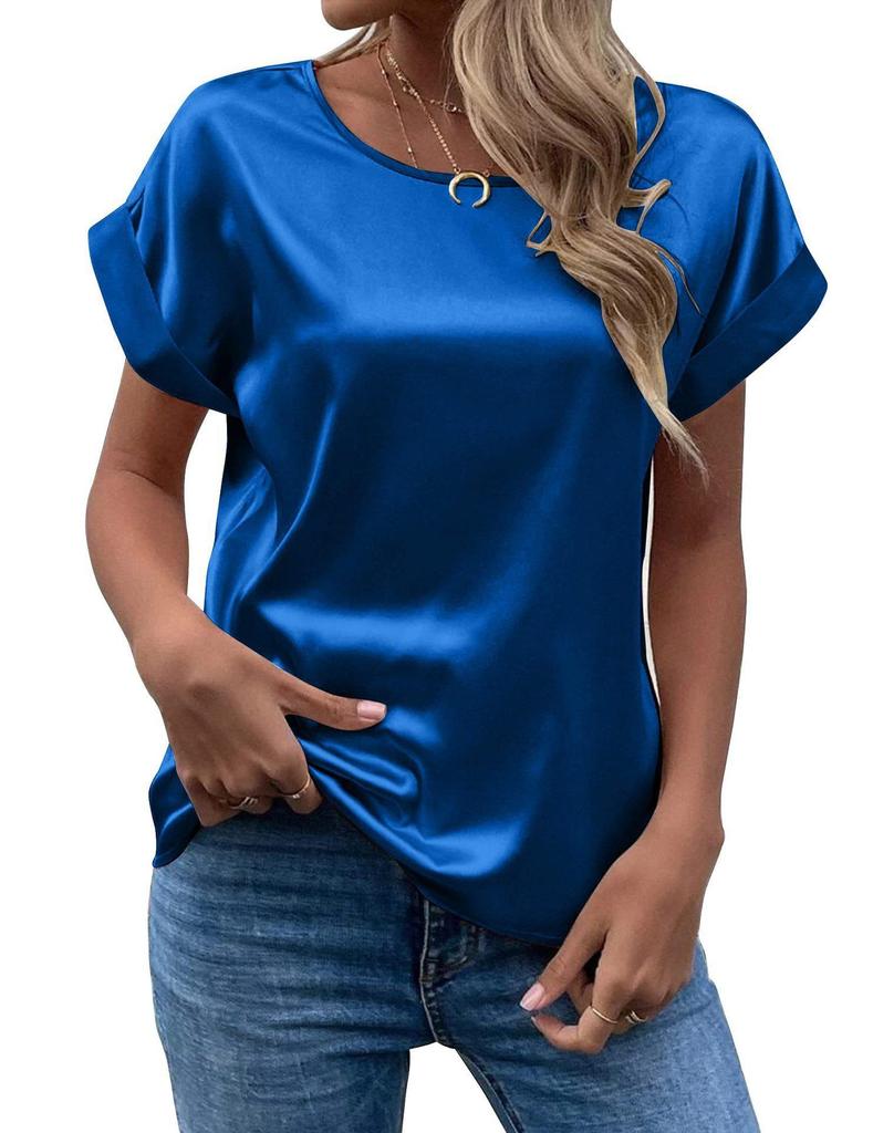 Women's Satin Pullover Round Neck T-shirt, 14 Elegant Colors, Summer Fashion 2026