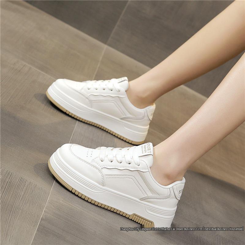 Women's Trendy White Platform Sneakers - Versatile Spring/Autumn Skate Shoes, Breathable, Thick-Soled, New Hot-Selling Casual Sports Style, 2025.