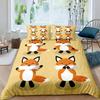 Fox King Queen Duvet Cover Kawaii Cartoon Fox Family Bedding Set For Kids Cute Orange Wild Animal 2/3pcs Polyester Quilt Cover
