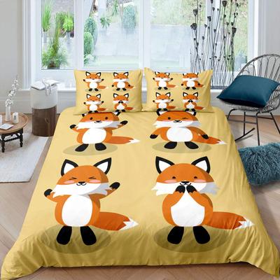 Fuchs Königin König Bettbezug Kawaii Cartoon Fuchs Familie Bettwäsche-Set für Kinder Niedlich Orange Wildtier 2/3-teilig Polyester Bettdeckenbezug