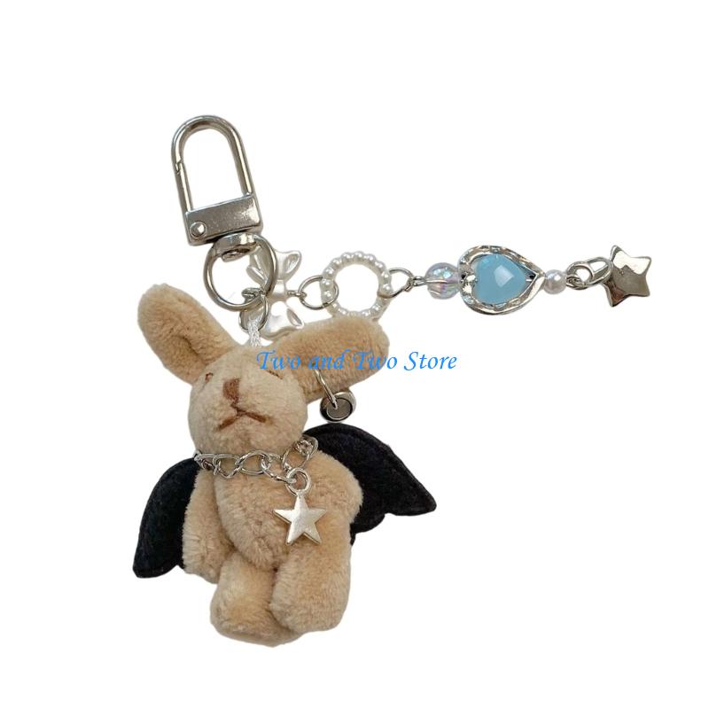 HX6F Rabbit Plush Toy Keychain Miniature Soft PP Cotton Stuffed Animal Accessory Ornament Charm For Bags Keys