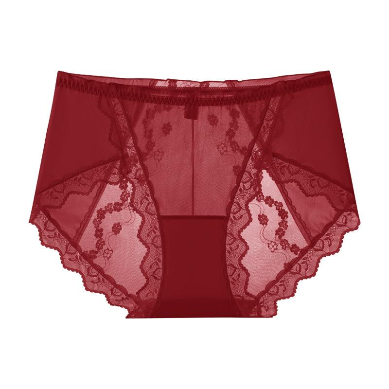Large Size Female Summer Light Luxury Satin Sexy Lace Antibacterial Extended Crotch Triangle Briefs