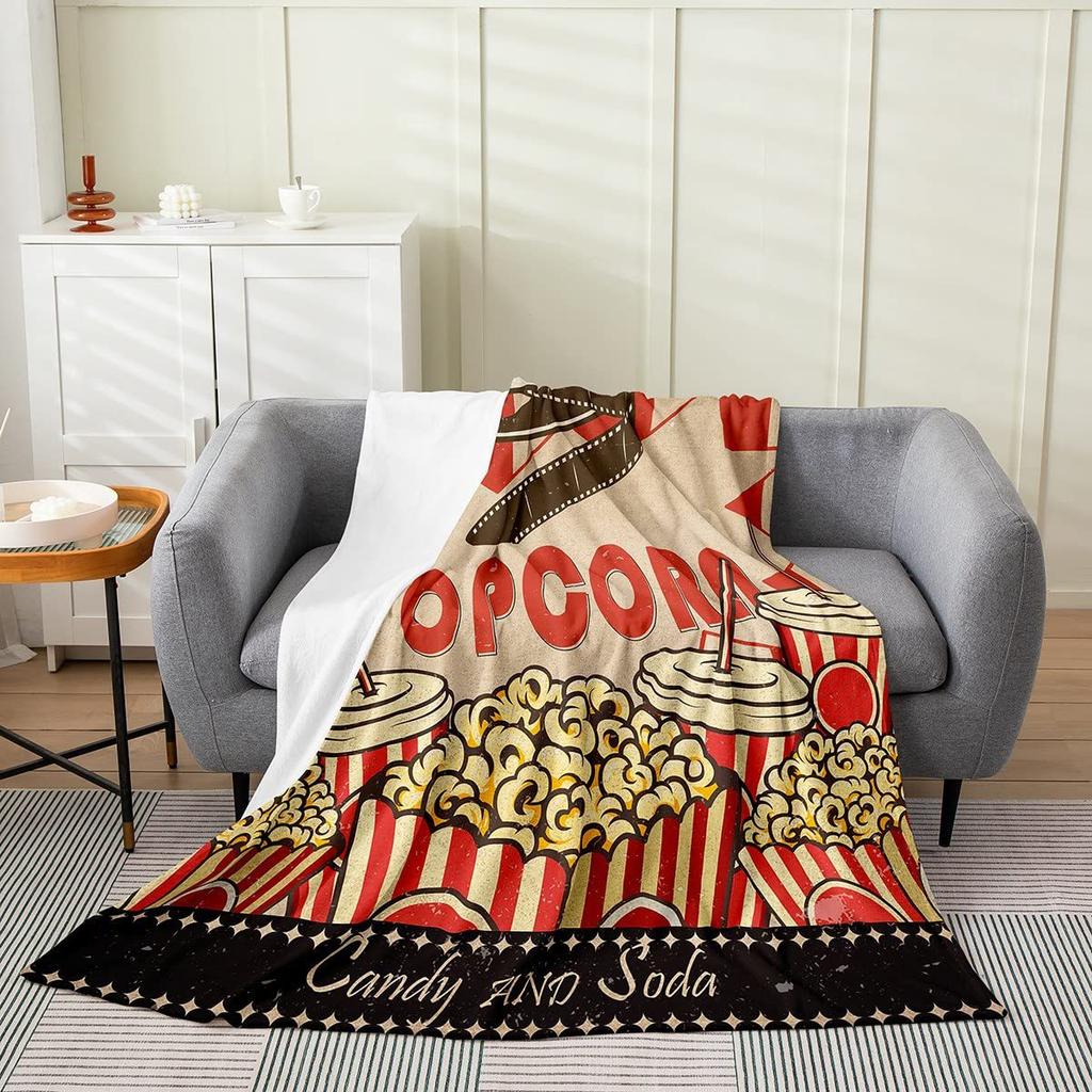 Popcorn Pattern Series Printed Blanket for Sofa Bed Travel Camping Living Room Office Conditioning Blanket for All Seasons Gifts
