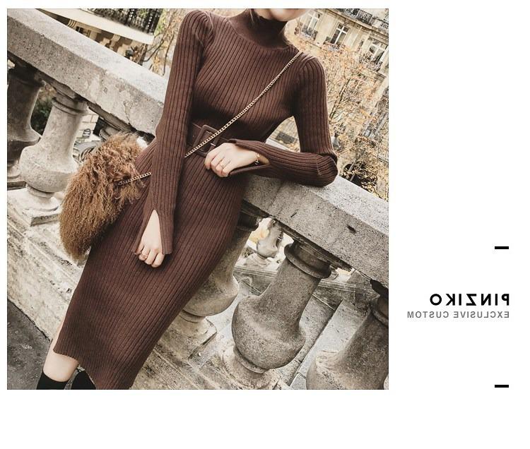 Autumn/Winter 2025 High-Neck Knit Wool Split Dress