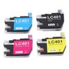 Sada 4ks inkoustových kazet pro výměnu inkoustové tiskárny Černá azurová purpurová žlutá LC401