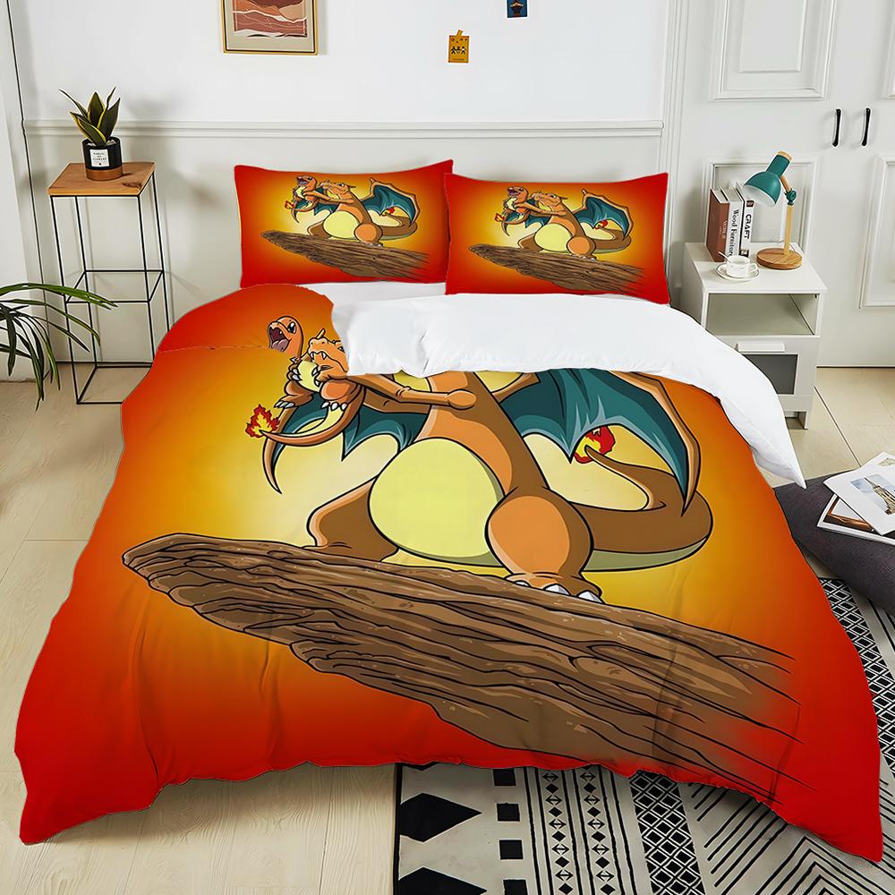10 Sizes Pokémon Charizard Printed 3PC Bedding Set Duvet Cover  Adult Kids Birthday Gift Full Size Bedding Set Luxury for Gifts