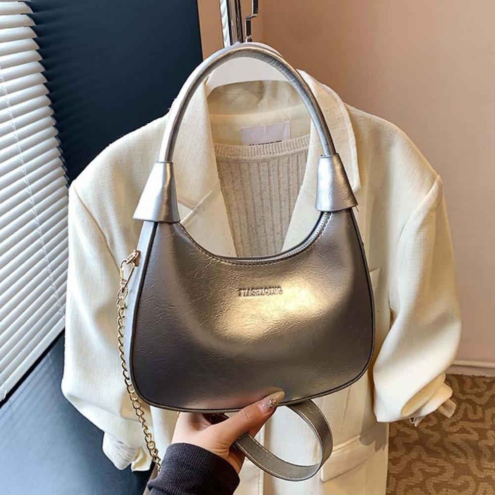 Solid Color PU Hobo Bag Elegant Texture Handbag Storage Bag French Underarm Bag School