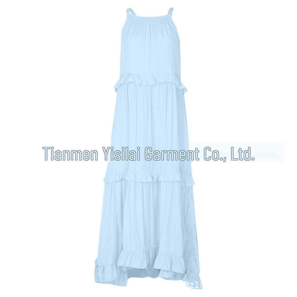 European and American 2026 Summer Ruffle Long Dress - Women's Flowing Holiday Beach Style