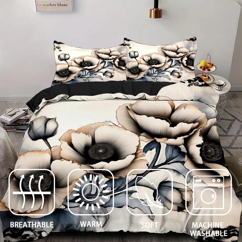 Retro Flower Pattern 3D Printed Quilt Cover Elegant Simple Style Bedding Set Luxury Soft Home Textiles Duvet Cover Pillowcases