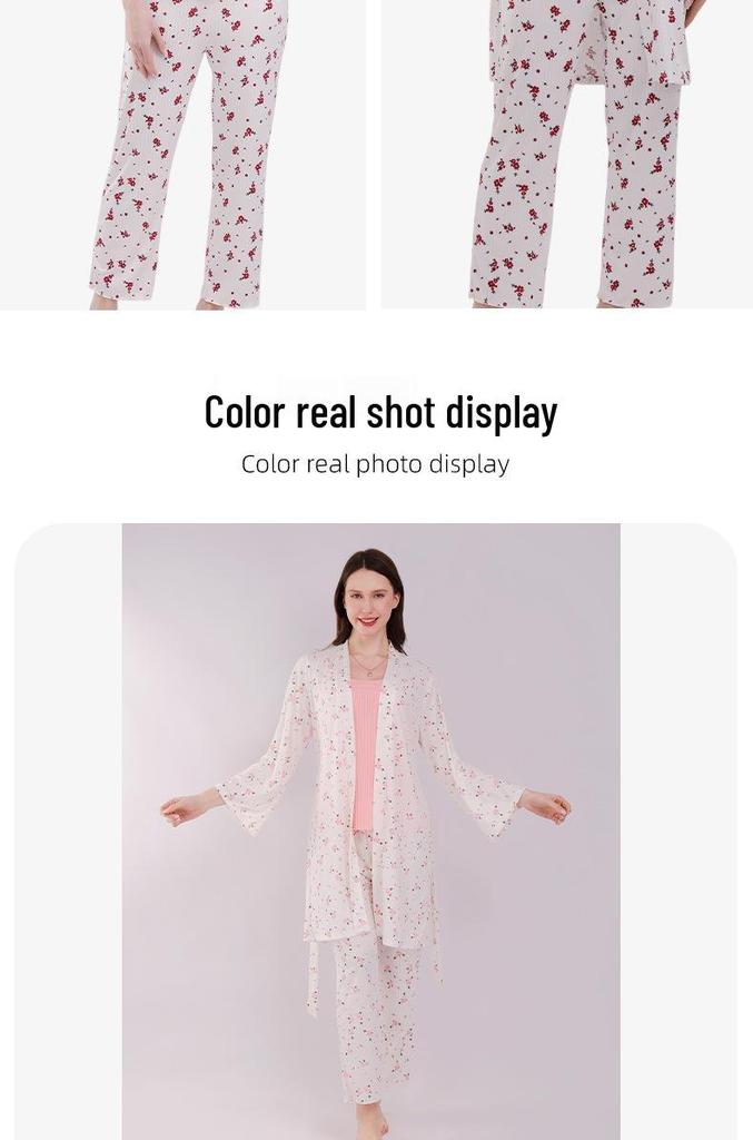 Summer 2026 Floral Women's Pajamas Three-Piece Set Long Sleeve – Wearable Outdoors, In Stock