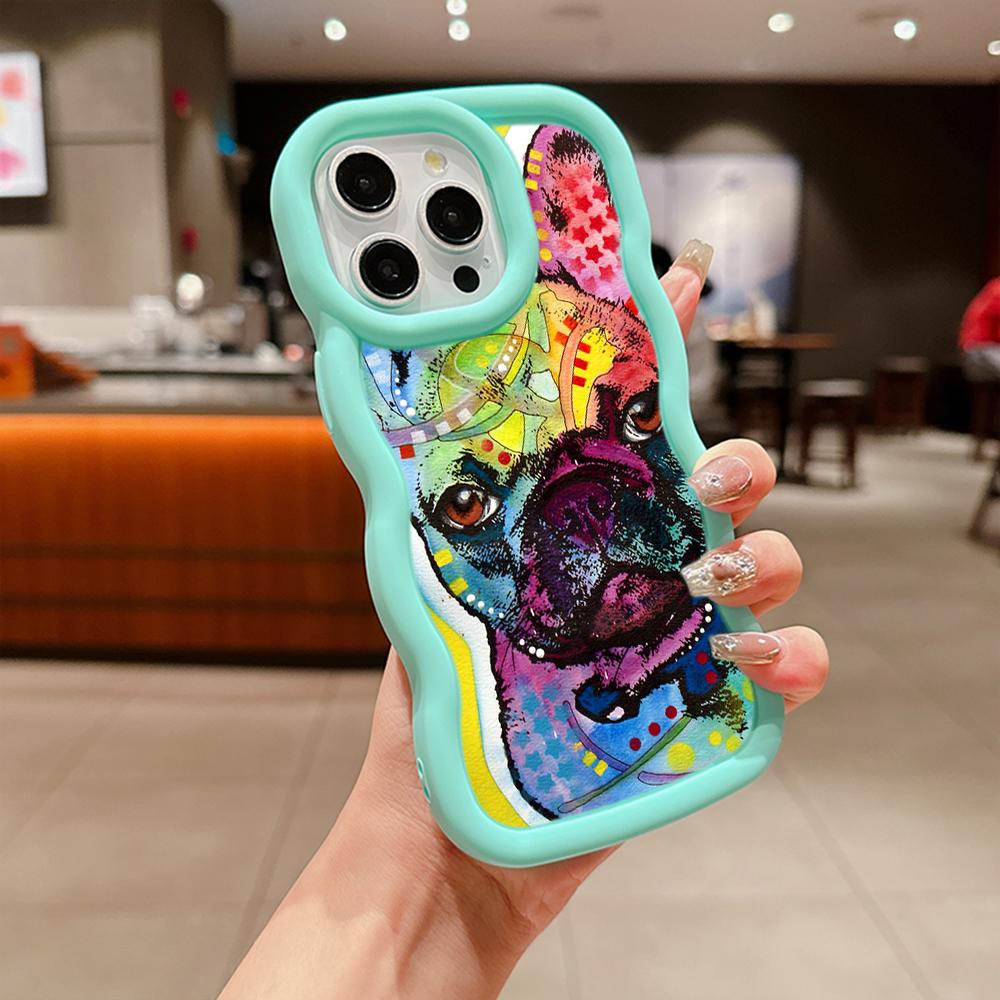 Macaron Big Wave Soft Phone Case for iPhone 11 12 13 14 15 Samsung A13 A14 A15 A24 A53 A54 A55 Xiaomi Redmi Note 13 12C Cover A44 French Bulldog Dog