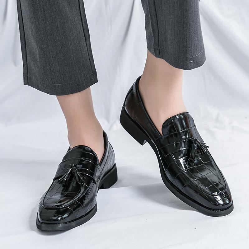 Men's Embossed Leather Tassel Loafers - Korean/British Style, Formal & Casual, Plus Sizes, Perfect for Weddings