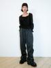 Sukkoleuseji Wide String Dot Pants Resembling A Crumpled Page (Black)