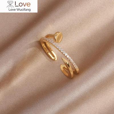 South Korea's Fashion Jewelry 14K Real Gold Electroplating Simple Zircon Ring Elegant Women's Opening Adjustable Ring