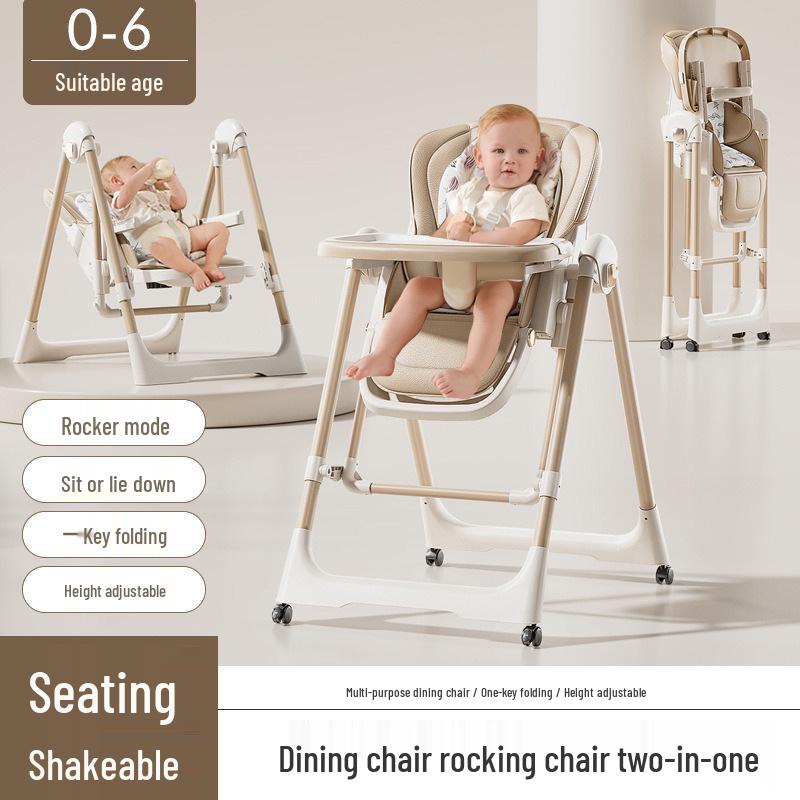 Compact Multi-Functional Baby High Chair: Recline, Fold, and Rock - Portable 2-in-1 Eating and Relaxing Chair for Infants