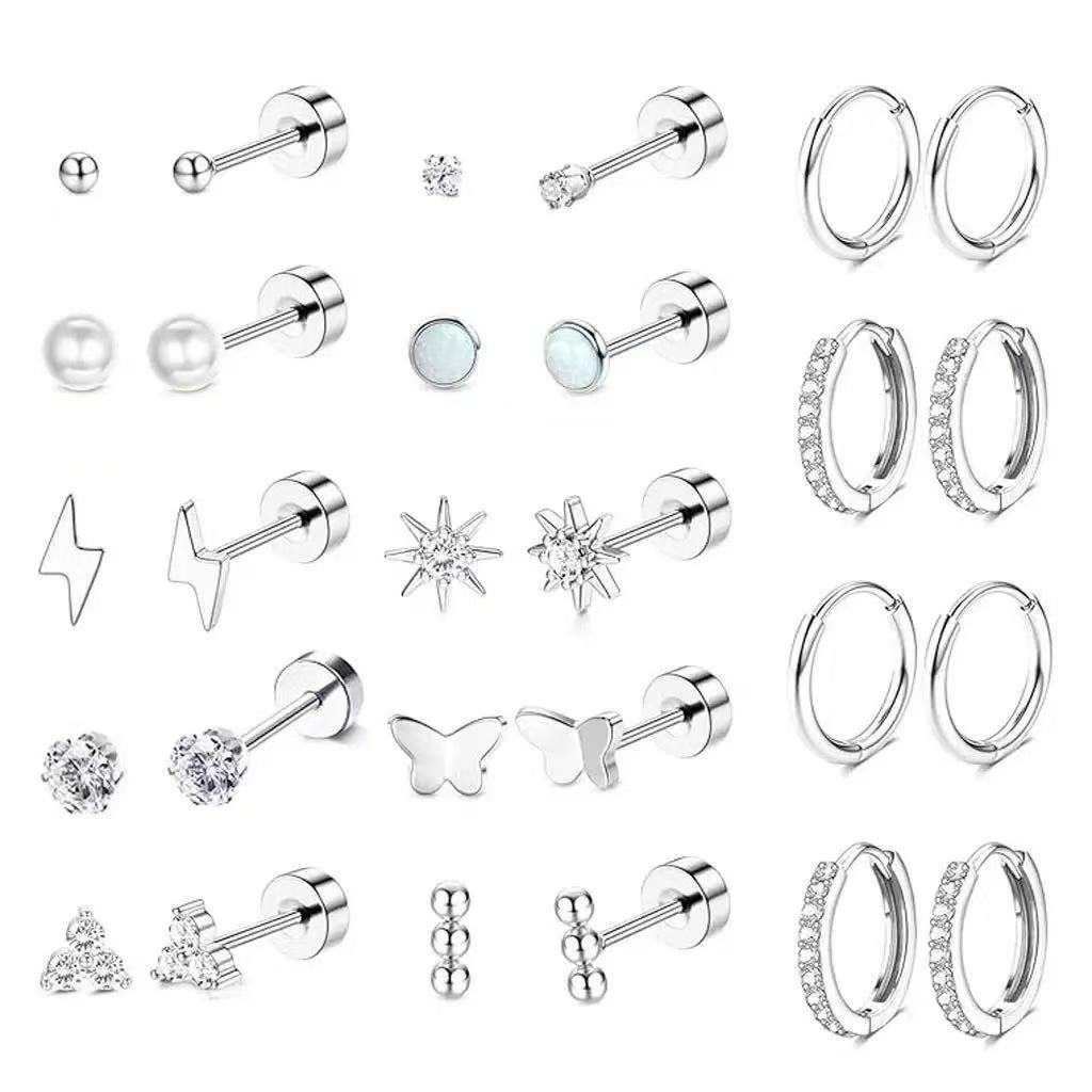 Pairs Stainless Steel Flatback Tragus Stud Earrings for Men Women Screwback Cartilage Helix Barbell Piercing Earrings Stud Set