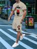 Ny 3D Tecknad Kaninprint Herr 2-delat T-shirt och Shorts Set Sommar Casual Vardag Kortärmad Topp Utomhus Gata Sportshorts