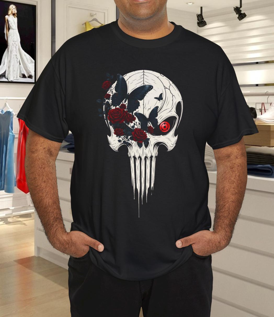Punisher Skull Drip Texture Art – Bold Grunge White Skull Emblem T-Shirt Mens Womens Tees Top S