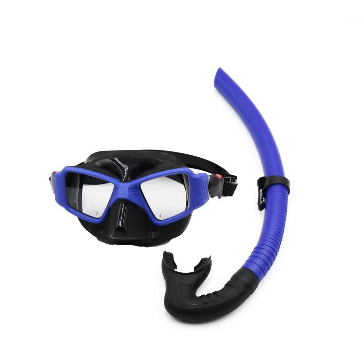 Customized Freediving Goggles Wet Snorkel Set Glass Lenses Small Volume Rubber Coated Universal Fit Mask Snorkeling Equipment