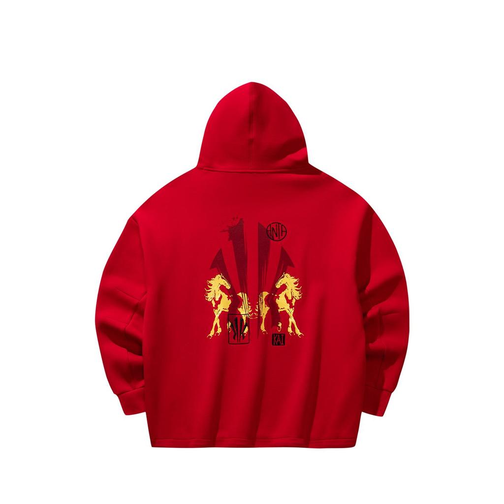 ANTA Men's Kyrie Irving Series Drawstring Hem Hooded Sweatshirt Red 172611718S-2