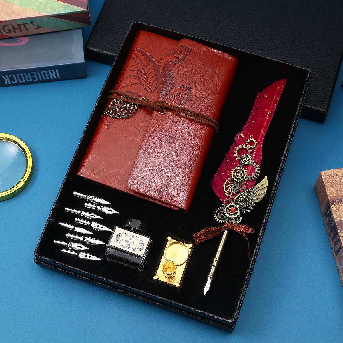 

Набор золотых перьевых ручек Высококлассная подарочная коробка Ретро перьевая ручка Британская перьевая ручка Подарок студенту на выпускной 0.5mm