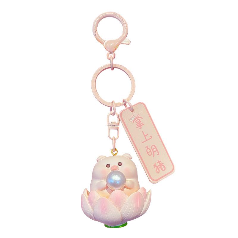 Original Palm Pearl Keychain Cute Exquisite Resin Pig Doll Key Chain Couple Bag Pendant