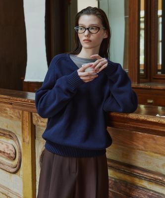 SIYAZU Sikn2156 Wool Blend Loose V-Neck Knit_Navy