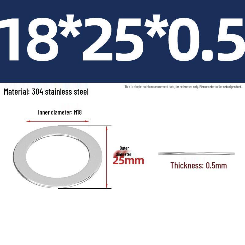 304 Stainless Steel Ultra-Thin Flat Washers - Available in Thickness: 0.1mm, 0.2mm, 0.3mm, 0.5mm
