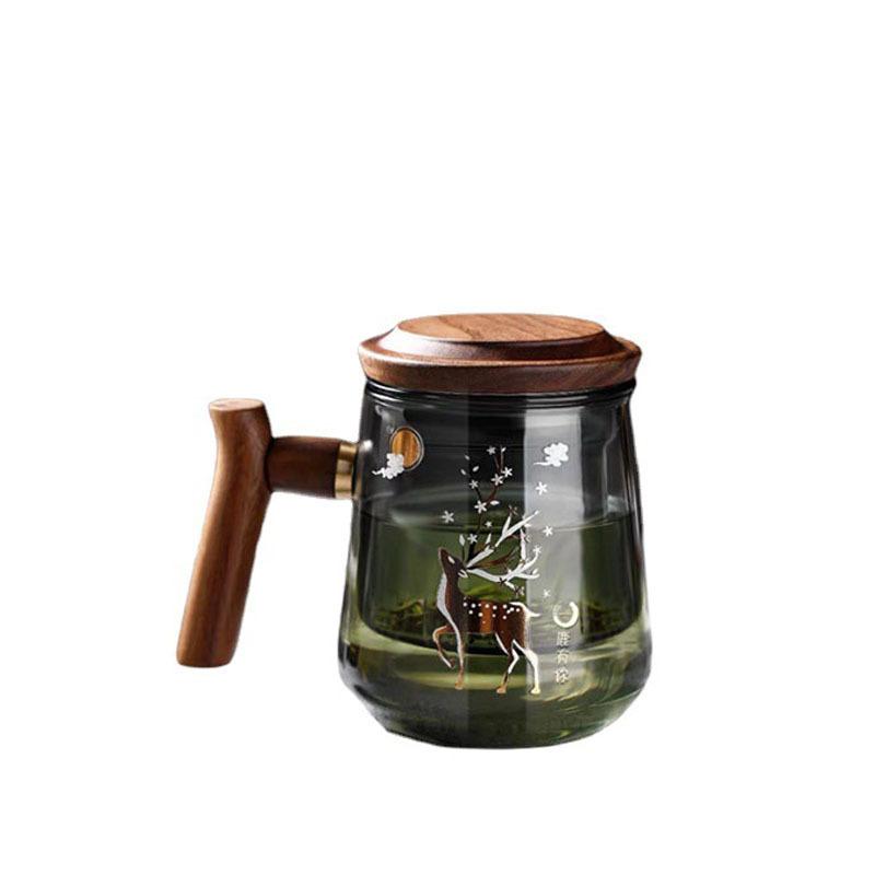 Hochborosilikatglas Hochtemperaturbeständig Glas Teetasse Tee-Wasser-Trennung Kann getrennt werden Dreiteilige Holztasse Büro Trinkbecher