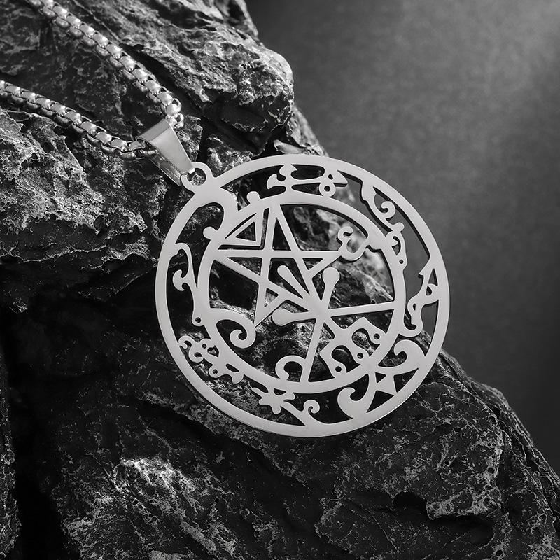 European and American Lucifer Satan Demon Hollow Five Pointed Star Necklace Stainless Steel Fashion Pendant Ornament