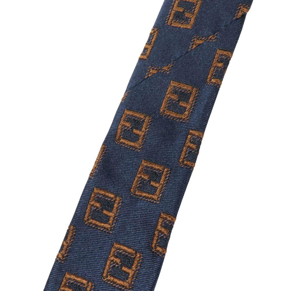 Used FENDI tie Overall handle silk Navy Brown business