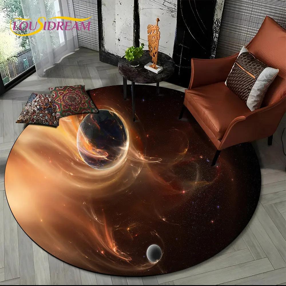 Earth Space Fixed Stars Galaxy Round Area Rug,Carpet for Living Room Children's Bedroom Sofa Playroom Decor,Non-slip Floor Mat
