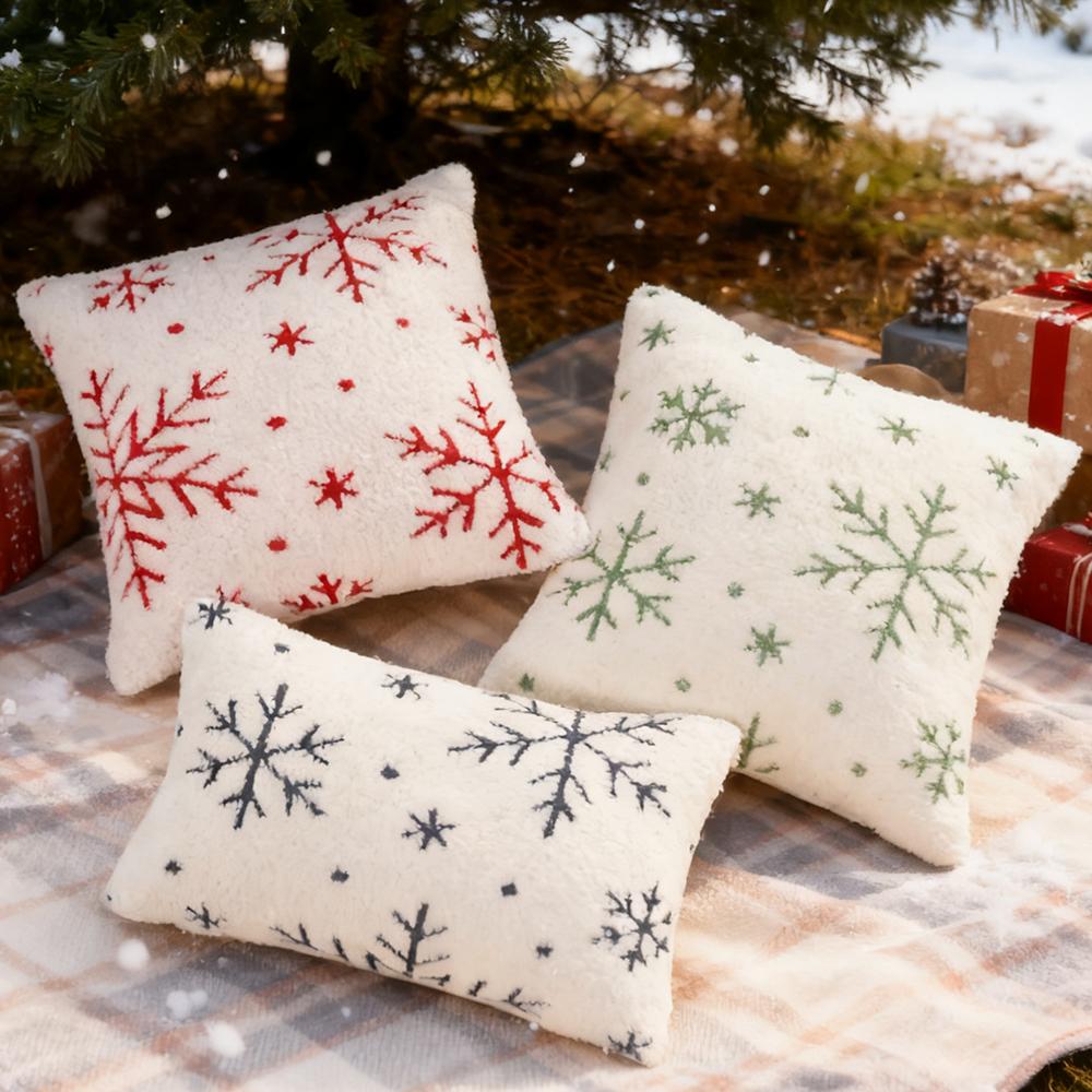 BUYNOW 1PC Plush Snowflake Jacquard Cushion Cover Christmas-themed Soft Minimalist Living Room Sofa Cushion Cover Home Bed Decor