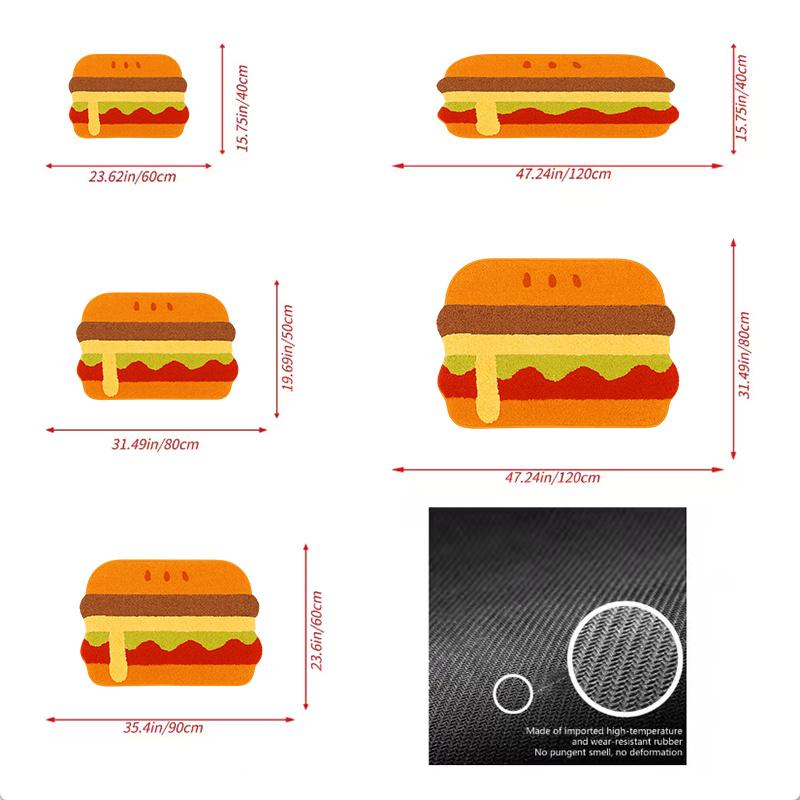

VIKAMA Hamburger Pattern Fun Shaped Doormat Welcome Mat Rug For Bedroom Carpet For Live Room Non-slip Bathroom Mat Home Decor 40X60CM (1.3X2FT