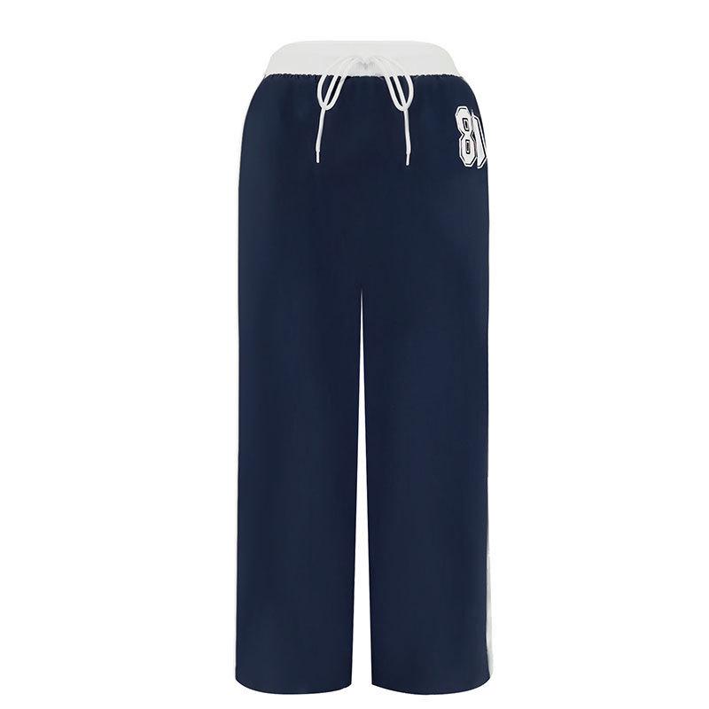 

Полосатые спортивные брюки с высокой посадкой и широкими штанинами Small синий