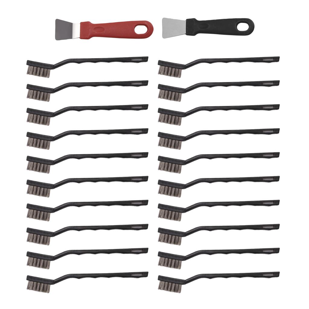 20 Pcs Mini Wire Brush Set Curved Handle Stainless Steel Cleaning Brushes for Cleaning Welding Slag with 2 Pcs Scrapers