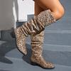 Lady Boots Boots-Women Winter Footwear  Shoes Sexy Thigh High Heels High Sexy 2025 Med Rubber Leopard Cowboy Over-the-Knee Point